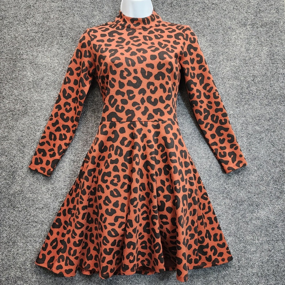 Marine Layer Women Leopard Print Mock Neck Long Sleeve Fit Flare Skater Dress XS